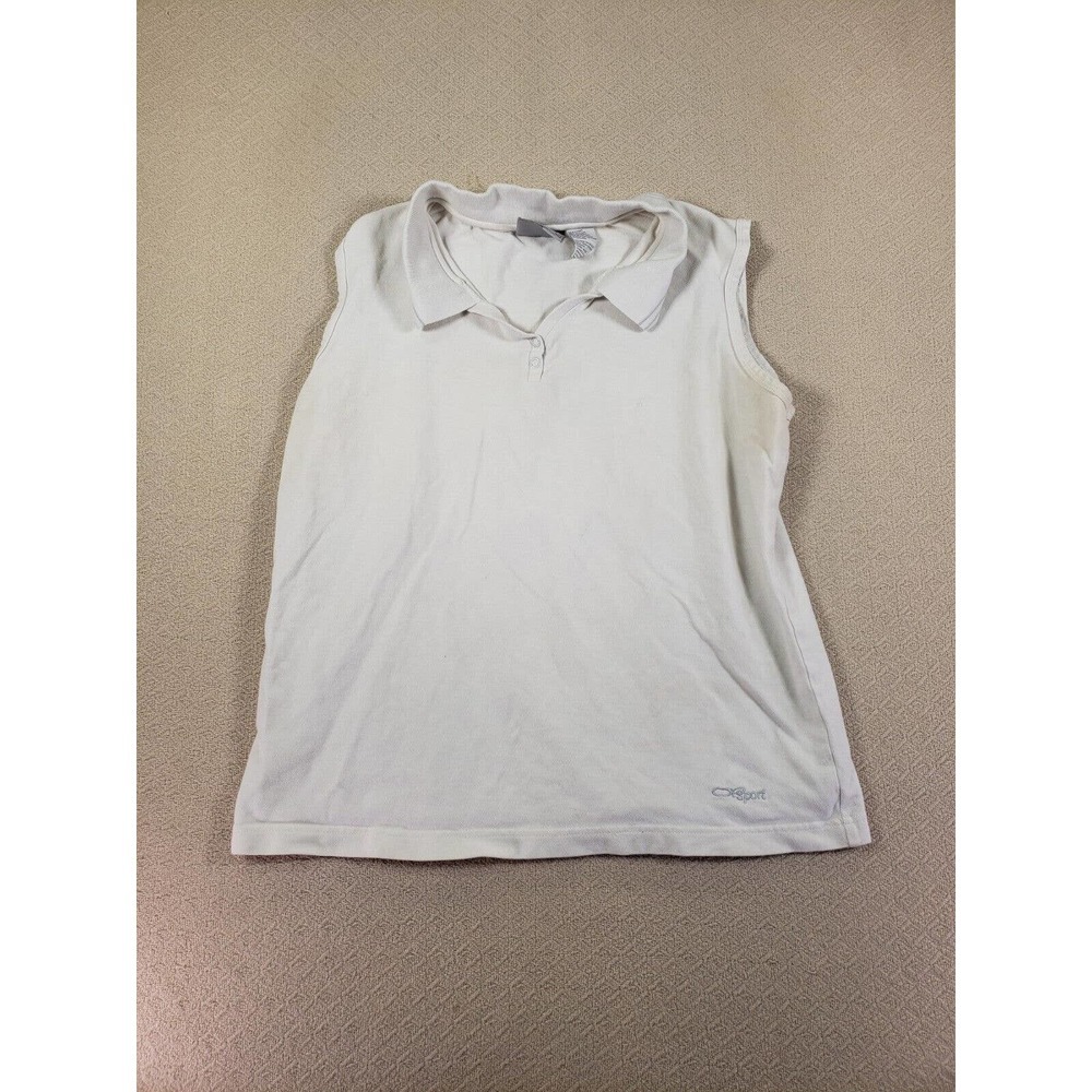 OP Ocean Pacific Shirt Men Large L White Cotton Stretch Polo Sleeveless Collared